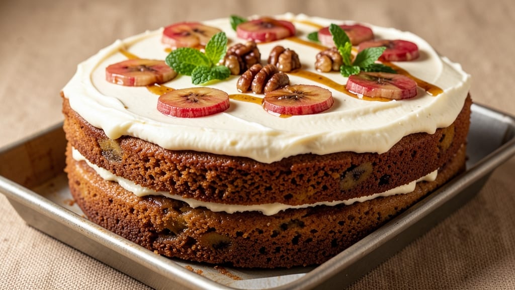 Banana Cake Recipe in a 9x13 Pan: Fudgy Layers and Toasted Walnut Topping