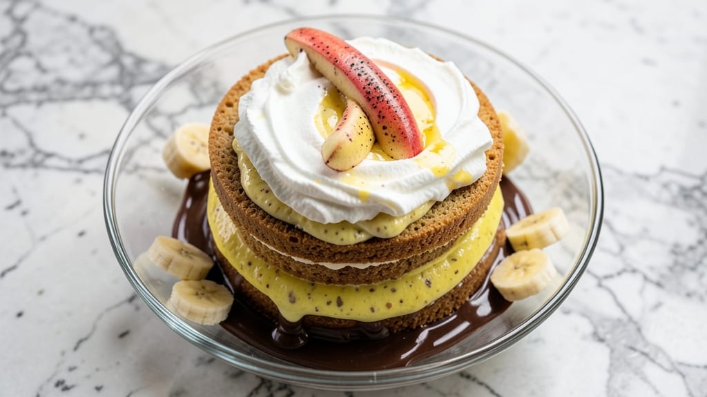 Banana Milkshake Cake Recipe: Swirled Cream Cheese Frosting and Banana Pudding Layers