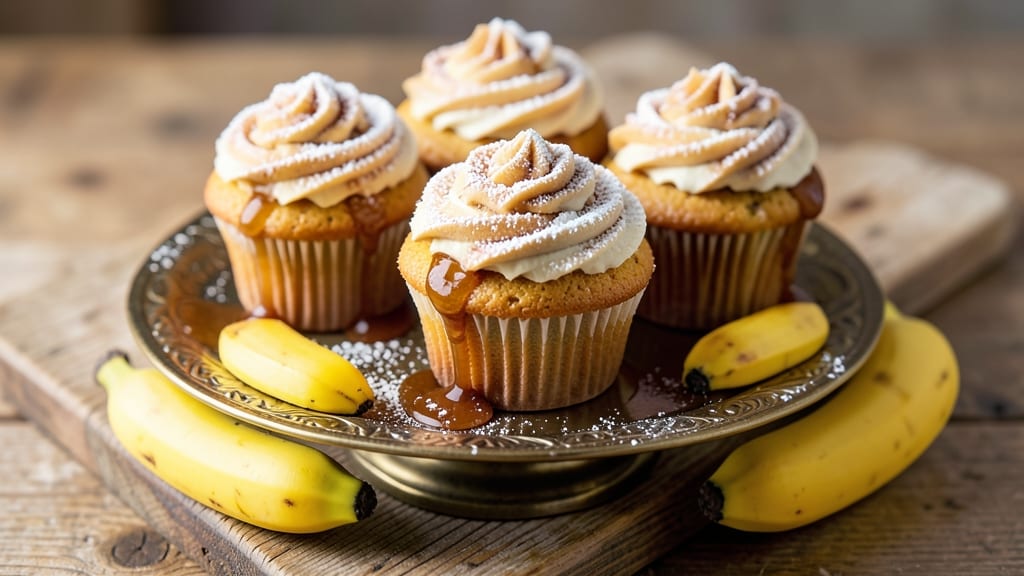 Banana Foster Cupcake Recipe: Boozy Caramelized Banana Swirl Over Ultra-Moist Vanilla Layers