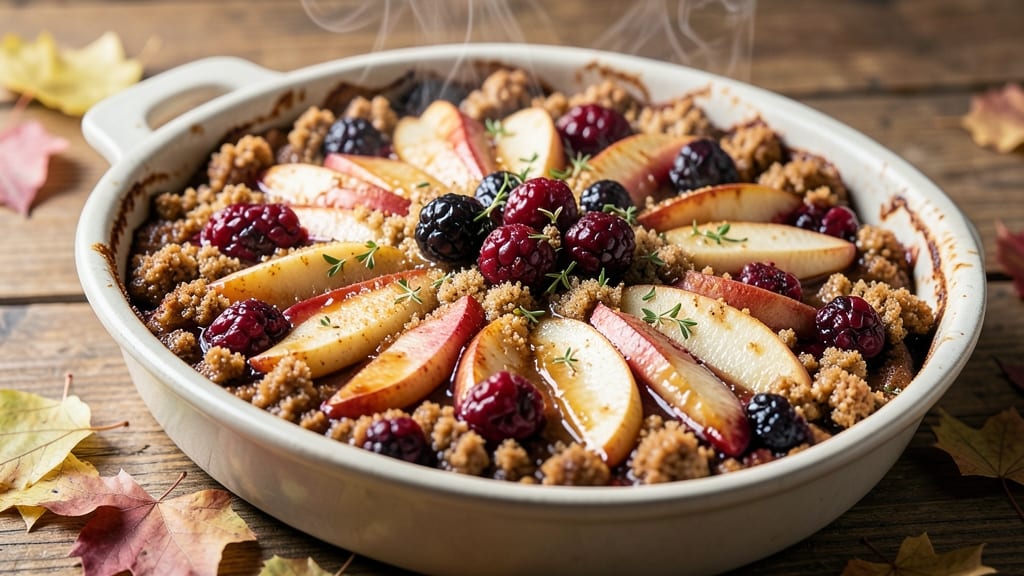 Apple and Blackberry Crumble Cake Recipe: Spiced Streusel Crown Over Juicy Fruit