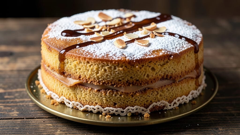 Authentic Spanish Bar Cake Recipe: Crunchy Almond Topping Over Ultra-Moist Yema Cream