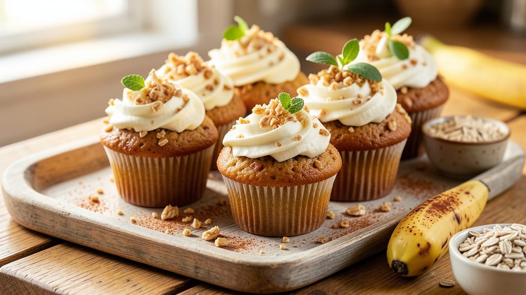 Banana Oat Cupcakes Recipe: Fluffy Vanilla Swirls With Toasted Oat Crunch