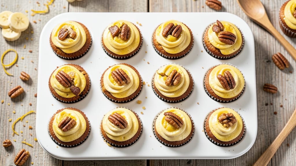 Banana Cream Cupcake Recipe: Vanilla Frosting Swirls Over Ultra-Moist Layers