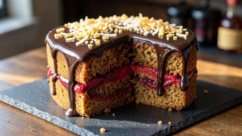 Andes Candy Cake Recipe: Spiced Rum Streusel Hugs Moist Chocolate Layers