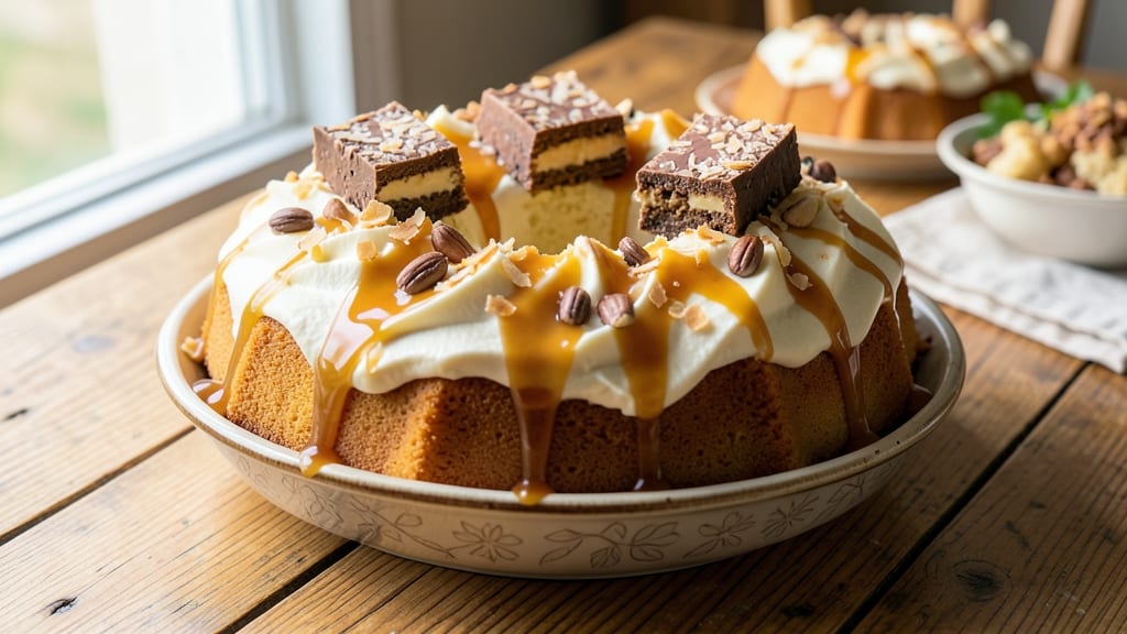 Almond Joy Bundt Cake Recipe: Toasted Coconut and Macadamia Crunch Crown