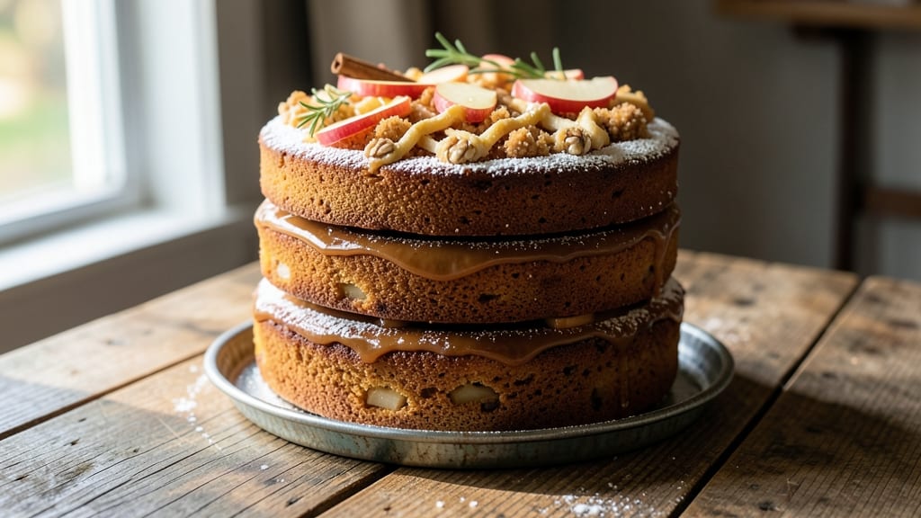 Apple Barn Stack Cake Recipe: Boozy Rum Streusel Crown Over Spiced Apple Layers