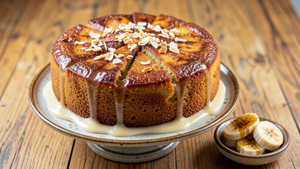 Banana Cake Malaysia Recipe: Coconut-Caramel Swirl with Toasted Pandan Crunch