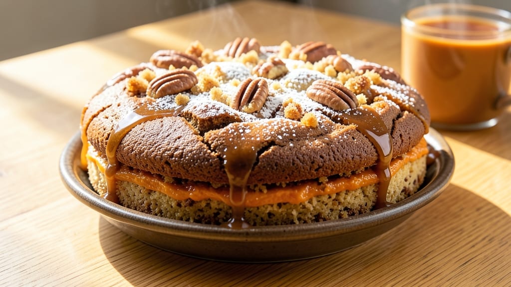 Autumn Pumpkin Spice Crumb Cake Recipe: Toasted Nut Streusel Crown Over Ultra-Moist Layers